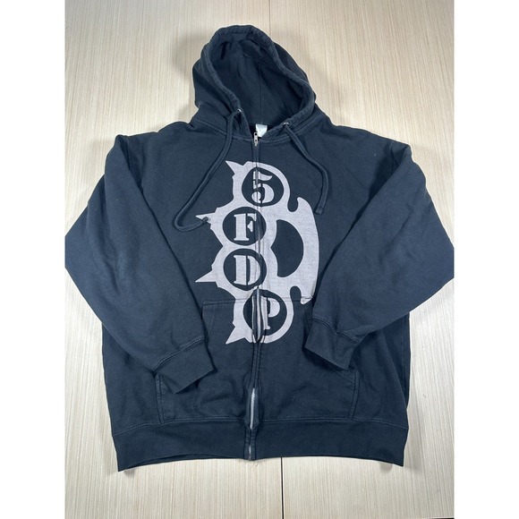 The Unbranded Brand Other - Mens Hoodie Black Five Finger Death Punch Knuckle Skull Graphic Pockets Full Zip